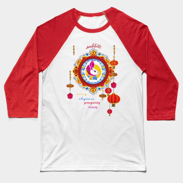 White Rabbit Lunar New Year Baseball T-Shirt by 2HivelysArt